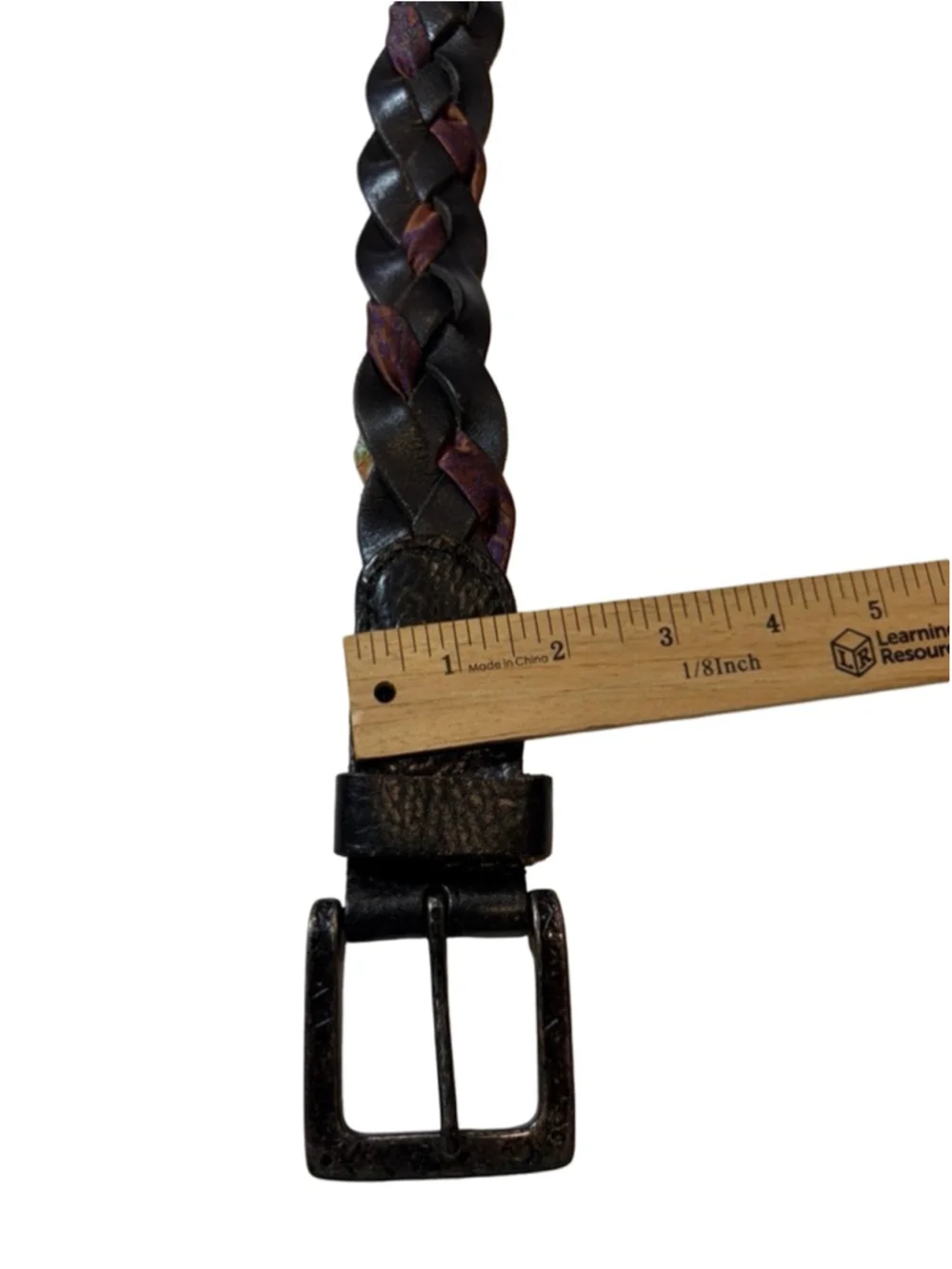Robert Graham Black Braided Leather Belt Woven Fabric Detail Size 42